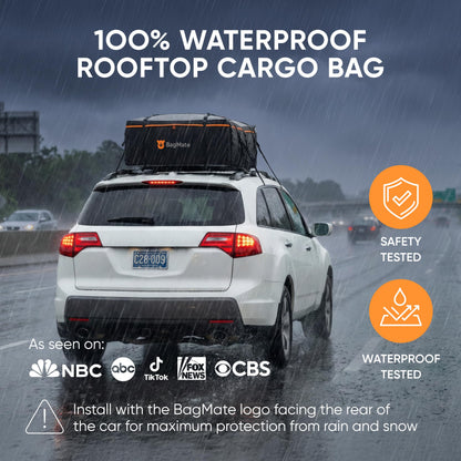 BagMate 19 Cubic Feet Roof Bag – Safety Tested Heavy-Duty Waterproof Rooftop Cargo Carrier for All Cars & SUVs (with or Without Rack) – Includes Protective Mat & Storage Bag – Military-Grade 840D PVC