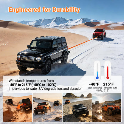Kinetic Recovery Tow Rope Kit - 1" x 30ft 55000LBS Tow Strap with 2 Soft Shackles, Heavy Duty Kinetic Recovery Rope for Off-Road Vehicle, Jeep, Truck, SUV, UTV, ATV - Orange