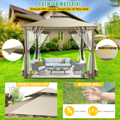 HOTEEL 10’x10’ Gazebo on Clearance, Waterproof Outdoor Gazebo with Mosquito Netting, Double Roof and Heavy Duty Durable Frame, All Weather Easy Assembly for Patio, Backyard, Garden, Windproof