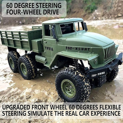 RC Military Truck 6x6 Road Remote Control Car 1/16 Scale Remote Control Truck 4WD All Terrain Rock Army Transport Vehicle Toy Vehicle for Kids Children Boy Gift