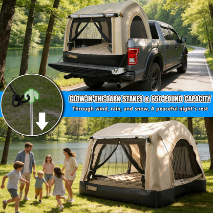 OPP ULITE Foldable Pickup Truck Bed Tent, Full Size Sportz Air Mattress, Camping & Outdoor Truck Tent, 2-Person Portable Includes Pillows & Glow-in-The-Dark Stakes