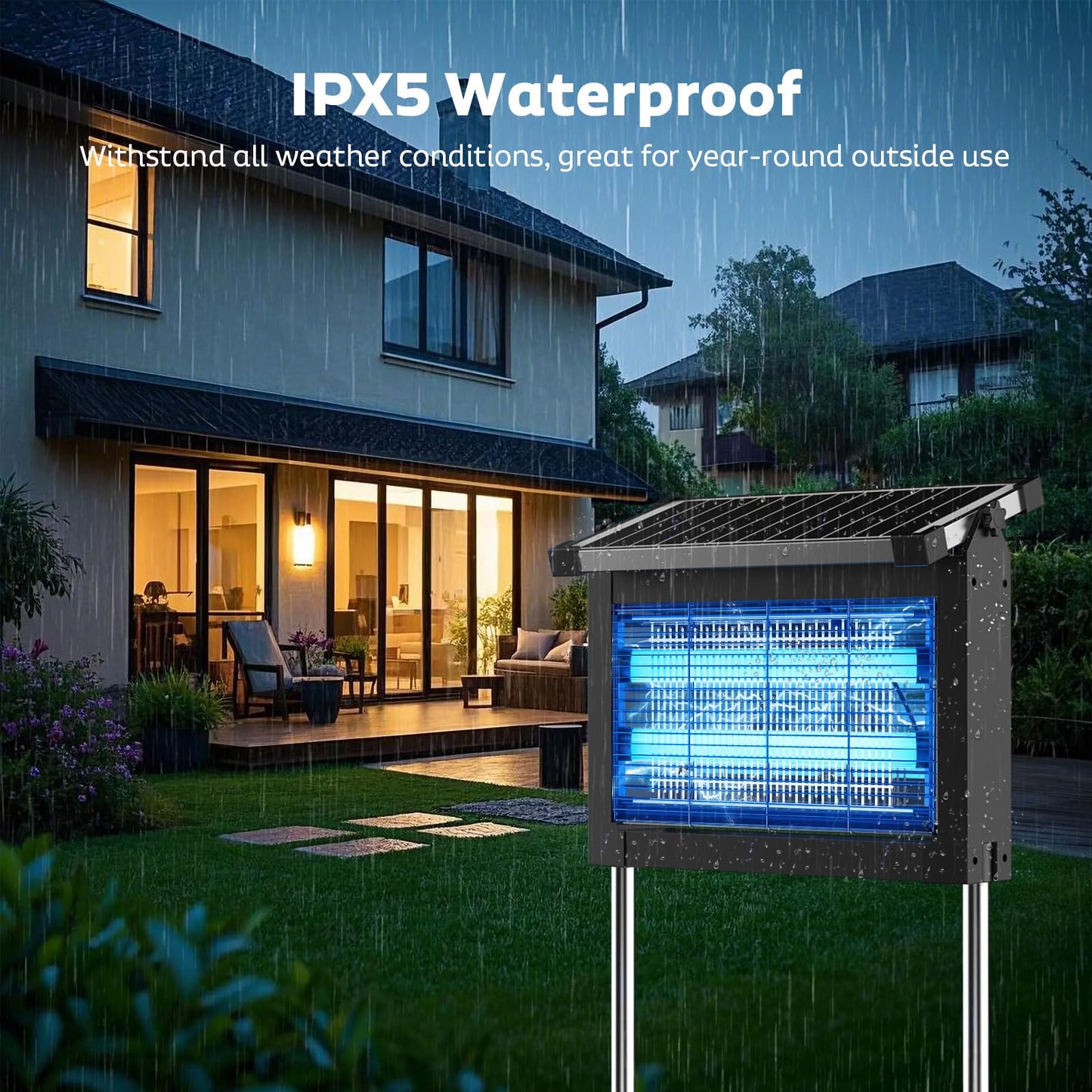 OnBeam Solar Bug Zapper Outdoor, 4500V Mosquito Zapper Waterproof Electric Fly Zapper Rechargeable Mosquito Killer Lamp with 10W Solar Panel, Cordless Fly Trap for Backyard, Patio, Garden, RV, Camping