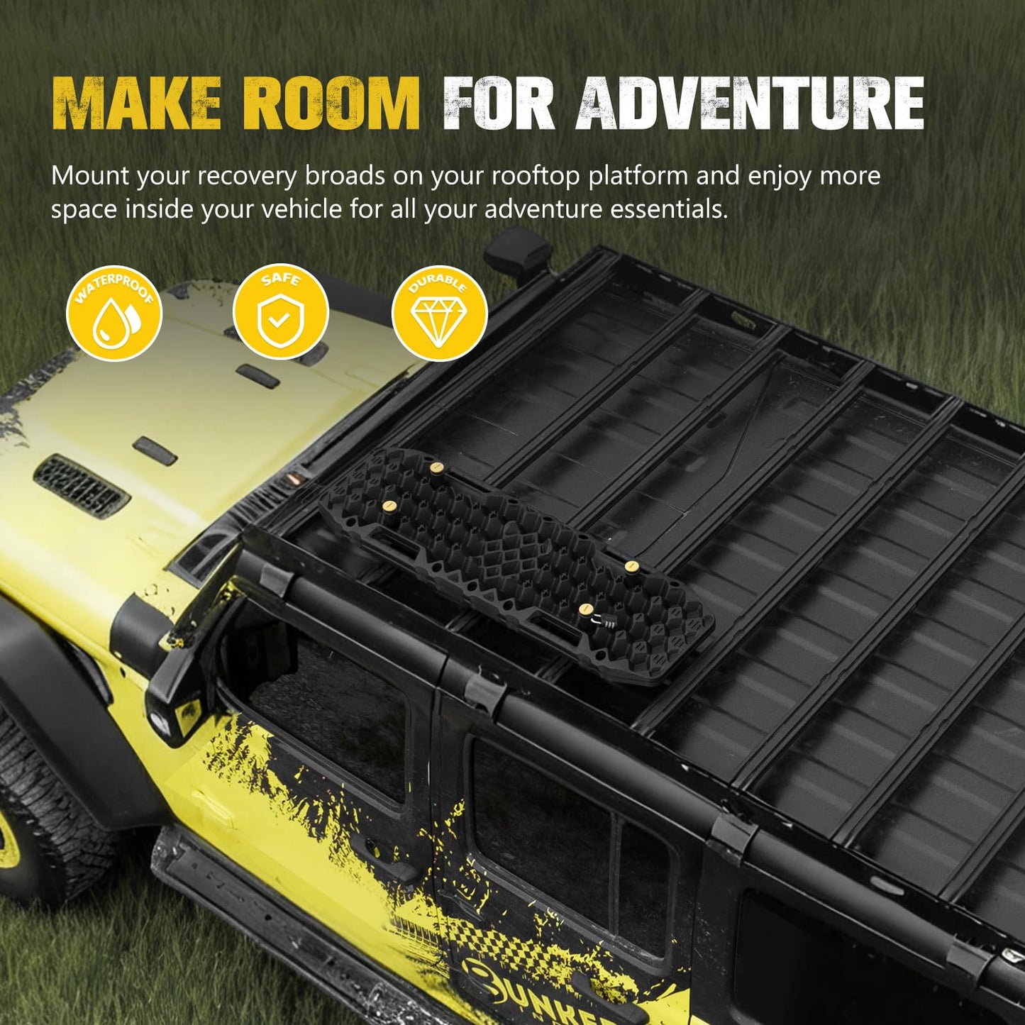 BUNKER INDUST Gen 7th Traction Boards with Mounting Kit, Pair Offroad Recovery Tracks with Jack Base for 4X4 Jeep Truck Tire Traction-Sand,Mud, Snow Ramps (Black)