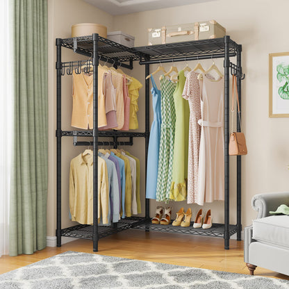 VIPEK L4 Clothes Rack L Shaped Garment Rack for Corner, 810lbs Heavy Duty Portable Closet Metal Clothing Rack, Adjustable Shelving/Sturdy Hanging Rods/Side Hooks, Black