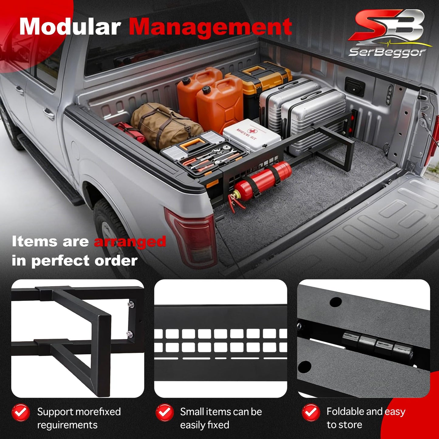 SerBeggor Truck Bed Divider, Cargo Organizer Panel Compatible with Ford F150 2015-2023, Aluminum Alloy Luggage Divider Cargo Manager