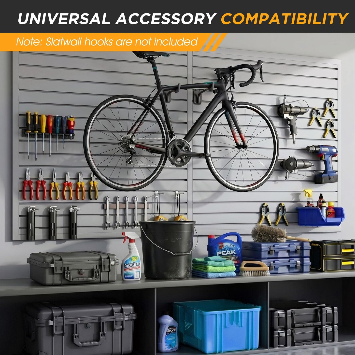 4'x8' Slatwall Panel Garage Storage System, PVC Slat Wall Paneling, Heavy Duty Wall Mount Slatwall Organizer for Garage Tool Organization, Retail Display, Guitar Shop & Home Wall Storage, Grey