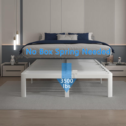 KOSOSO 12 Inch White Full Size Bed Frame with Baffles, Metal Full Bed Frame No Box Spring Need, Heavy Duty Steel Platform Support, Reserved Holes, Round Corner Legs, Storage Space, Noiseless
