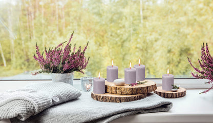 BOLSIUS 4 Pack Frosted Lavender Rustic Pillar Candles - 2.75 X 3.25 inches - Premium European Quality - Includes Natural Plant-Based Wax - Unscented Dripless Smokeless 35 Hour Party Décor Candles