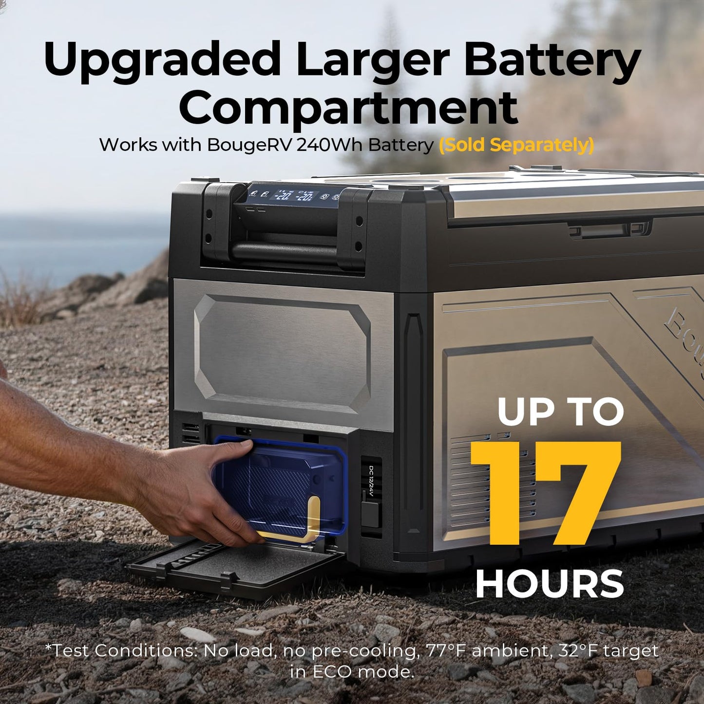BougeRV 12 Volt Portable Refrigerator, 55 Quart Dual Zone Car Fridge Freezer with APP Control, Compressor Cooler 12/24V DC, 110~240V AC for Overlanding, Camping, Travel, RV(2026 New Model: Rocky V3.0)