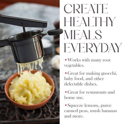 Bellemain 15 oz Black Potato Ricer - Heavy-Duty Stainless Steel Masher for Perfect Mashed Potatoes