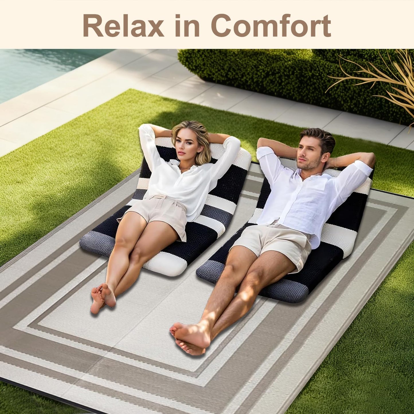 Outdoor Rugs for Patio, Waterproof Plastic Outdoor Rug, Square Outside Rug 6x9 ft, Geometric Area Rug, Outdoor Mat Carpet for Porch, Deck, Balcony, Picnic, Beach, Camper, RV, Bordered01-Gray & Brown