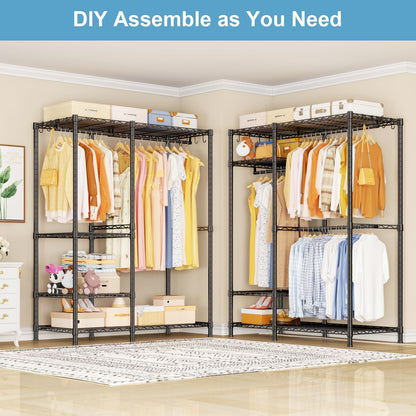 Ulif F7 Medium Garment Rack, Heavy Duty Clothes Rack, Clothing Racks for Hanging Clothes, 6-Tiers Freestanding Portable Closet Storage Rack 45'' W × 14.6'' D × 76.6'' H, Max Load 750 Lbs, Black