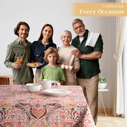 Maison d' Hermine Table Cloth Rectangle Table 100% Cotton 70 x 140 Inches Fall Tablecloth Reusable Everyday Use for Thanksgiving Christmas Decorations Dining Farmhouse Party (Damask)