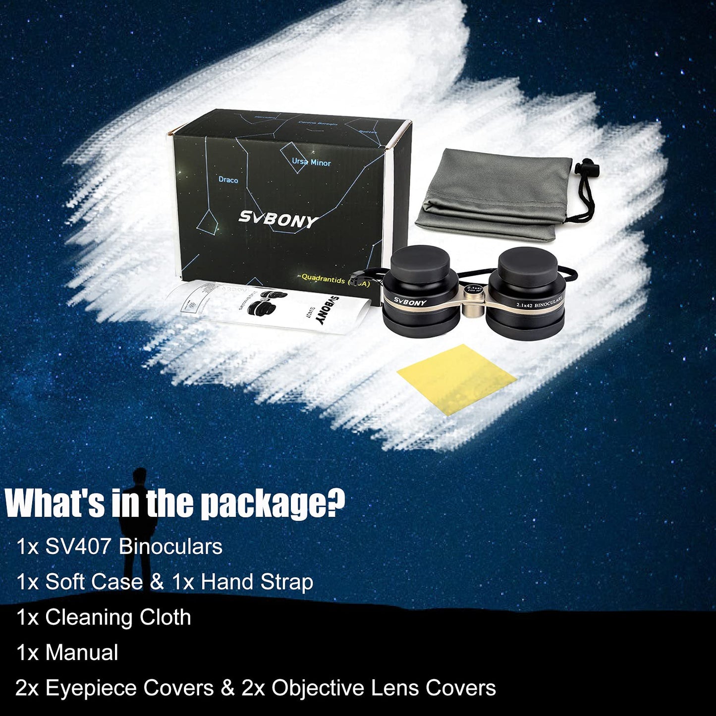 SVBONY SV407 2.1x42mm Atronomy Binoculars,Wide Angle Stargazing Binoculars for Adults, 26° Field of View,FMC Coating, IPX6 Waterproof,for Stars Sky Watching,825Grams