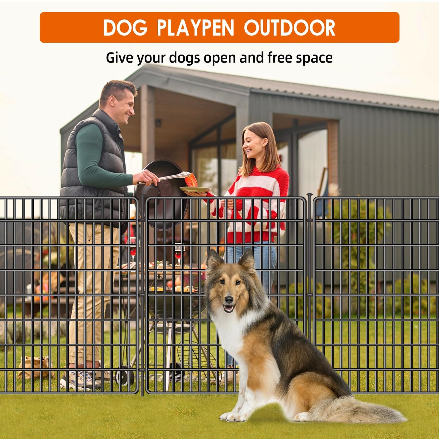 15 Panels No Dig Fence with Gate, 32 in(H) X 36 ft(L) Garden Decorative Fence Animal Barrier for Dogs, Rustproof Metal Garden Edging Border for Outdoor, Yard, Patio, Black