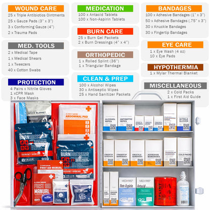 EVERLIT CARE 3-Shelf OSHA-Compliant First Aid Kit, ANSI Class B+ 100 Person Emergency First Aid Cabinet for Business, Job Site, Industrial Manufacturing Facility, Restaurant, and Kitchen