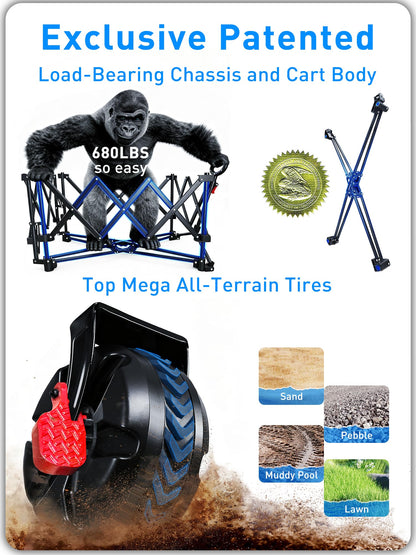 VIC 680lbs Super Cart & Table 1=5 Set, 480L Mega Capacity 54" Extra Long Extra high Folding Wagon, Heavy Duty Collapsible Carts with Brakes, All-Terrain Big Wheels for Camping, Store, Shopping
