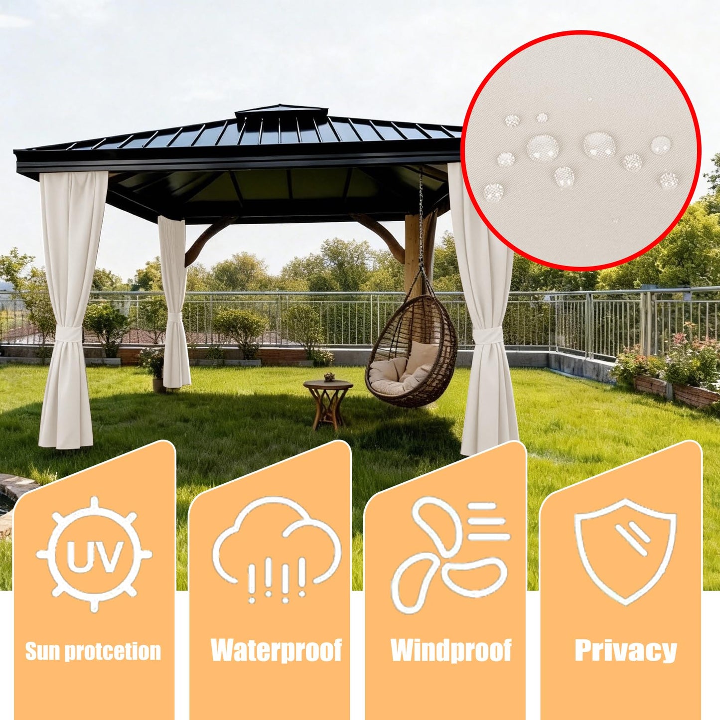 GarPad Gazebo Curtain Replacement Universal Privacy Curtain, 4-Panels Sidewall 10'X10' Curtain Gazebo Outdoor with Zipper,Universal Replacement for Patio Privacy Screen Soymilk(Only Curtain)
