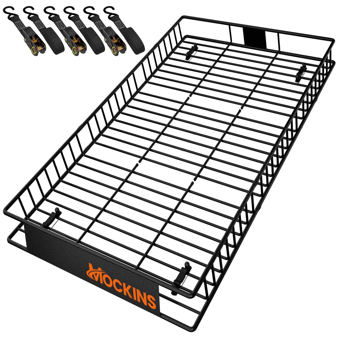 Mockins 90"x50"x6" XXL Heavy Duty Roof Rack Cargo Carrier for Top of Vehicle Storage | 250 Lbs. Cap Steel Car Roof Basket Set w/Straps | All-Weather Rooftop Cargo Carrier for SUV, RV & Large Vehicles