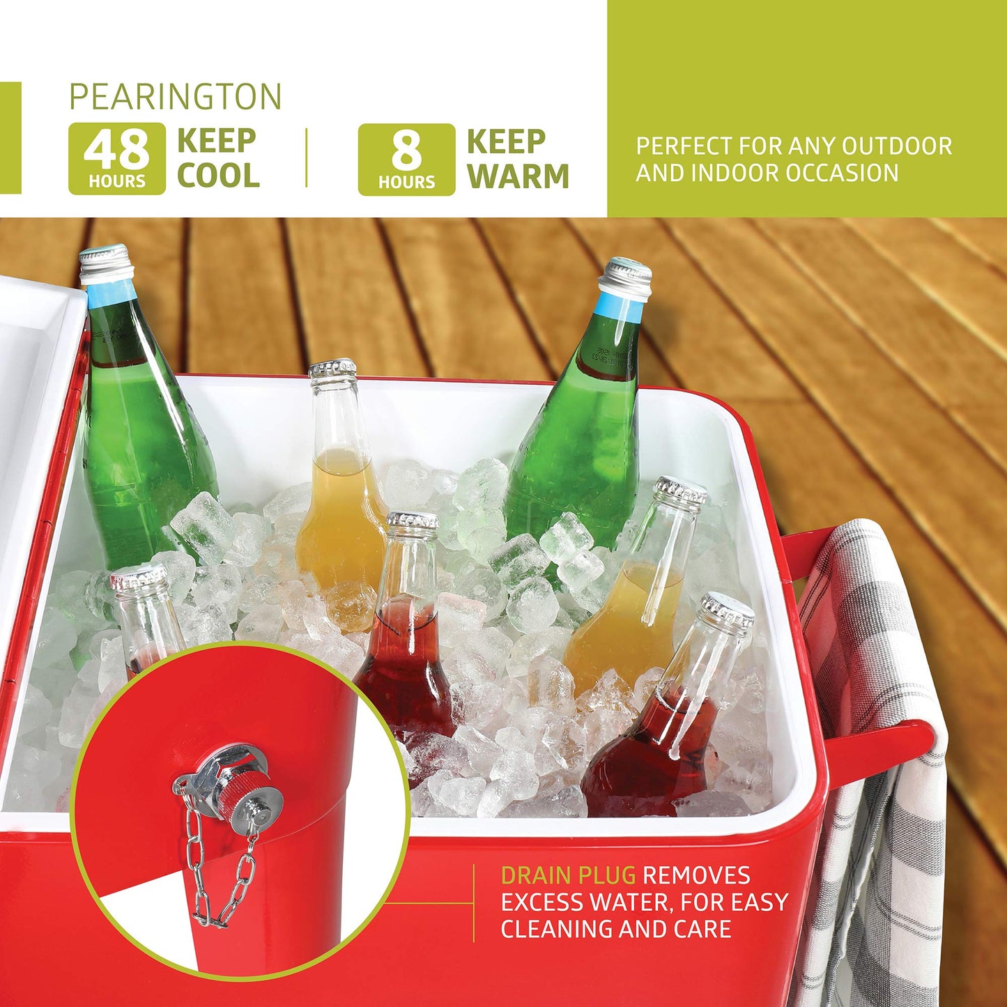 Pearington 80 Quart Rolling Ice Chest, Portable Patio Party Bar Drink Cooler Cart, with Shelf, Beverage Pool with Bottle Opener, Red