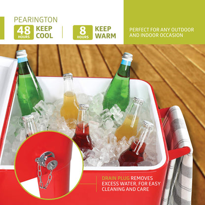Pearington 80 Quart Rolling Ice Chest, Portable Patio Party Bar Drink Cooler Cart, with Shelf, Beverage Pool with Bottle Opener, Red