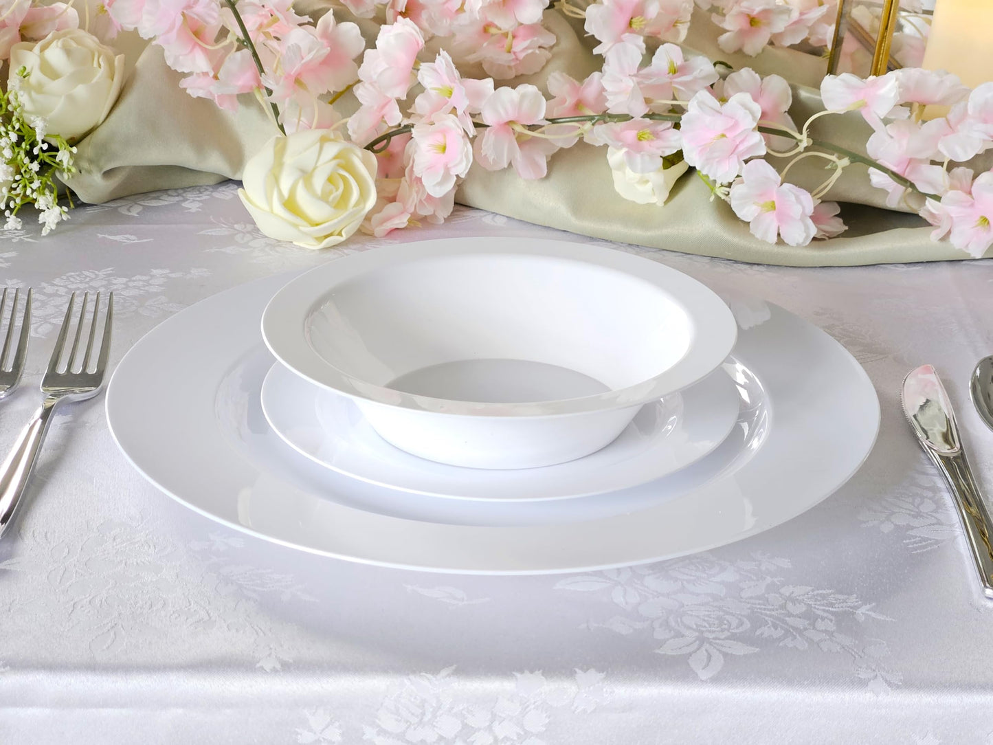 OCCASIONS 120 Pack Disposable Plastic Dessert Plates 6.25" - Heavy Duty Fancy China-Like Look, Salad/Appetizer/Cake for Wedding Party, BPA Free, Recyclable Dinnerware Set (Plain White)