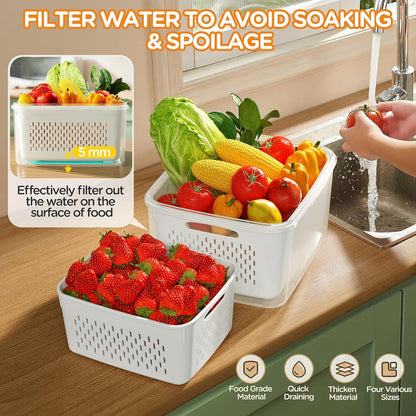Skiennix 6-Piece Fruit Storage Containers - Leakproof Design with Removable Colanders for Fresh Produce
