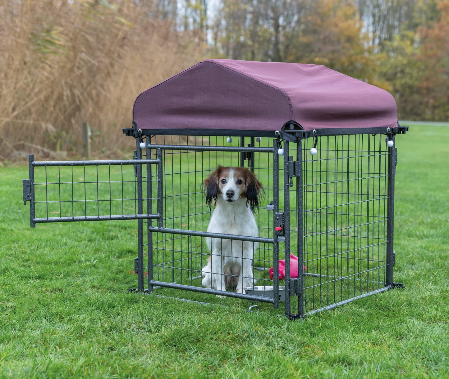 Trixie Deluxe Portable Dog Kennel S: 30 × 30 × 36 in – Foldable Heavy-Duty Steel Dog Enclosure with Weather-Protective Sunshade Cover – Expandable & Lockable Outdoor Dog Kennel – 1 x Kennel Set