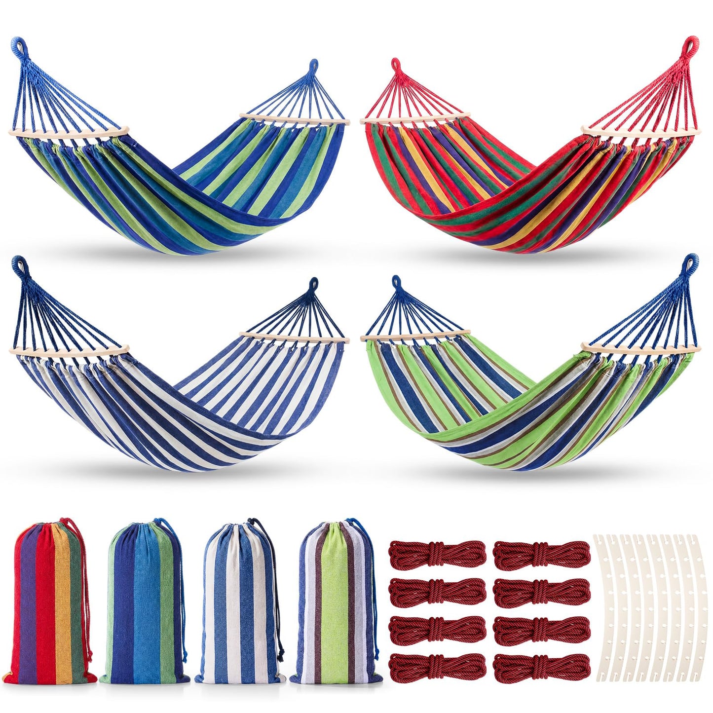 SATINIOR 4 Pack Canvas Camping Hammock for Outside 120 x 59 in Large Comfortable Hammocks up to 660lbs with Travel Bag Anti Roll Balance Beam Tree Strap for Outdoor/Indoor Beach Patio Backyard Garden