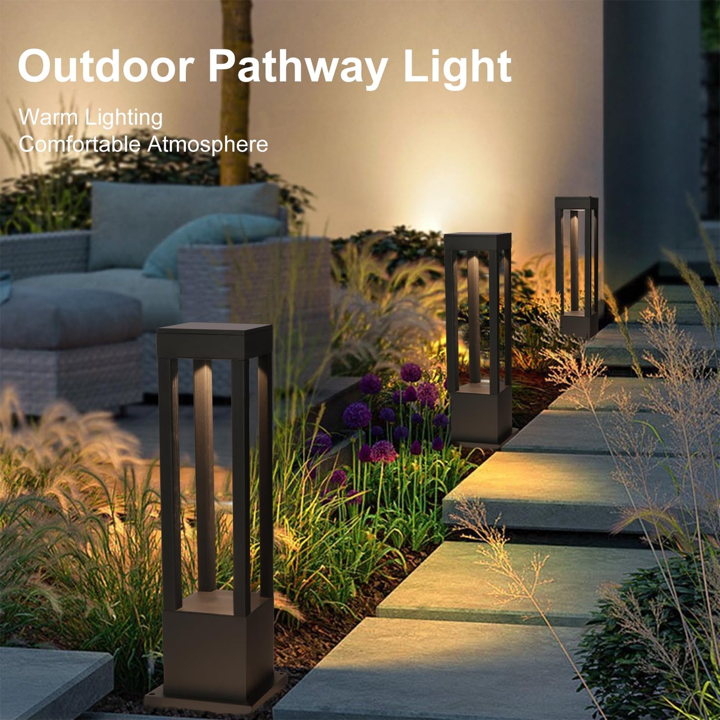 SLAWA Outdoor LED Post Light 23.62" Black Square Exterior Lawn Path Lights with 3000K Warm Light Aluminum Landscape IP65 Waterproof Lantern Column Lamp Patio Courtyard Walkway Garden Bollard Lighting