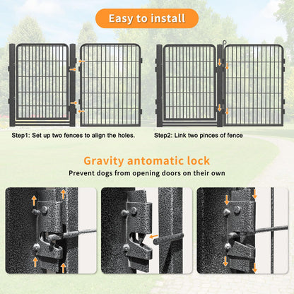 1R2P3I Dog Playpen Outdoor with Low Threshold Gate, 32 inch 10 Panels Dog Play Pen Indoors, Heavy Duty Metal Puppy Playpen Dogs Pen, Rust-Resistant Pet Playpens for Yard RV Camping