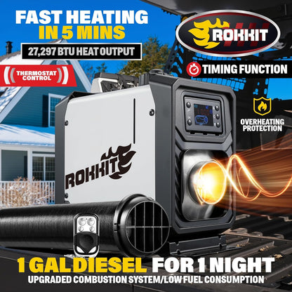 [2026 Version] ROKKIT 8KW Diesel Heater, 110V/12V All-in-One Diesel Air Heater, Portable Diesel Heater with LCD Monitor & Remote, Fast Heating Low Noise Diesel Parking Heater for Tent, Car, RV, Camper