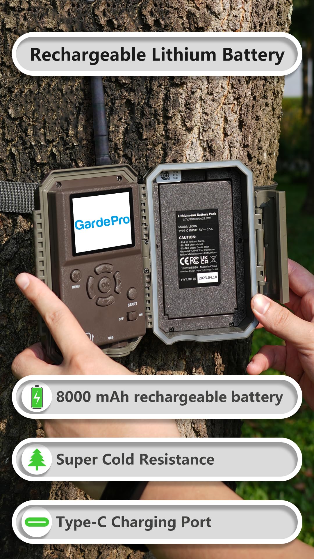 GardePro E8P WiFi Trail Camera Bundle (Non-Cellular), External WiFi Antenna, 8000mAh Rechargeable Battery, On-Site App Viewing, No-Glow Night Vision, Motion Activated