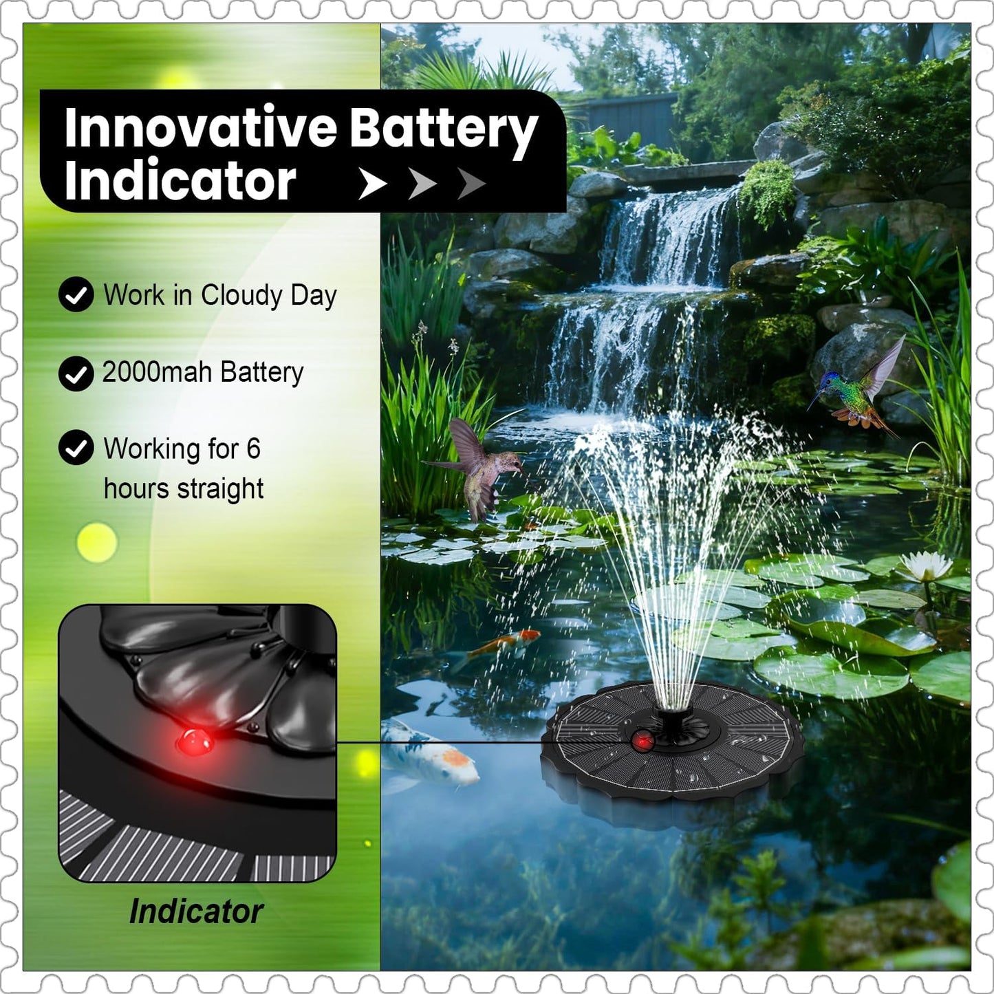 Yzert Solar Fountain - 3.5W Glass Water Pump with 2000mAh Battery & 7 Nozzles for Outdoor Use (Black)