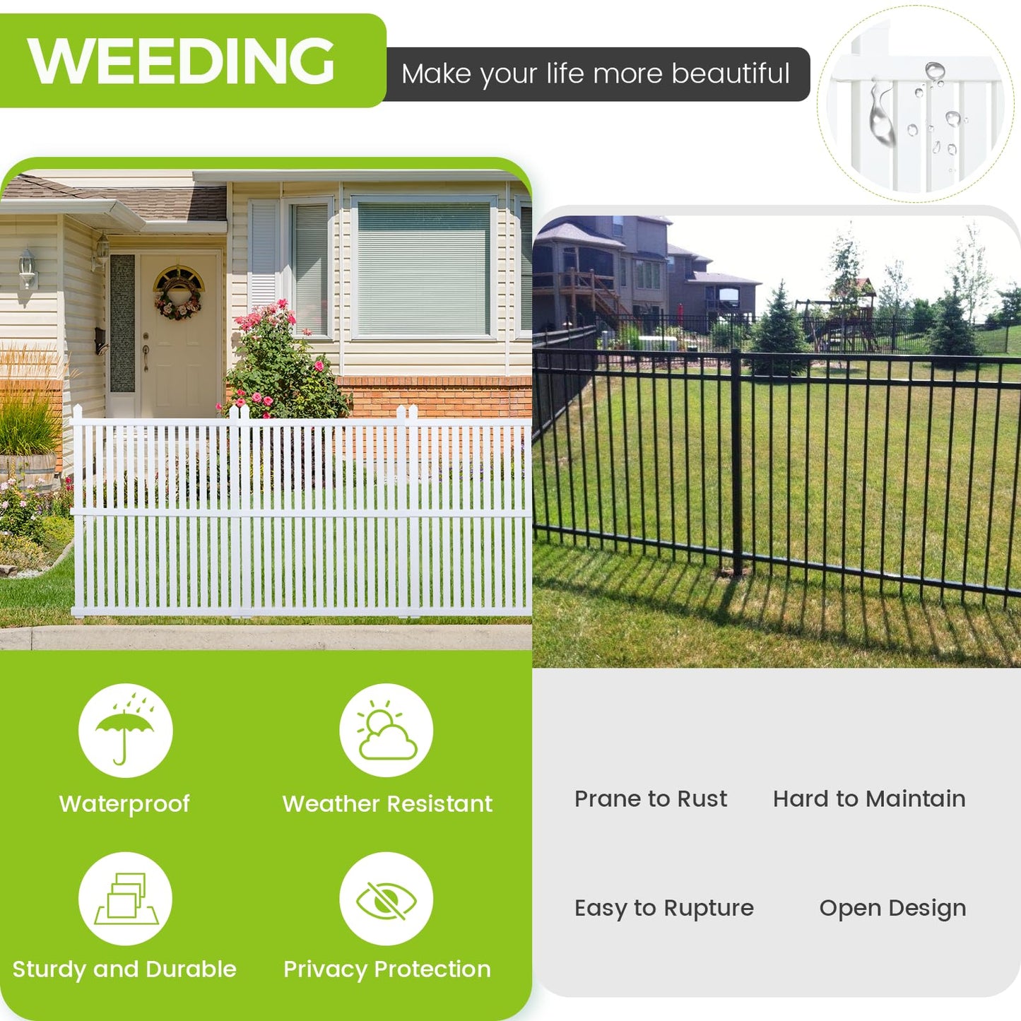 WEEDING Air Conditioner Fence 48" W X 48" H Trash Can Fence Pool Equipment Enclosure Vinyl Privacy Fence Outdoor No Dig Privacy Fence 3 Panels with Metal Stake, White