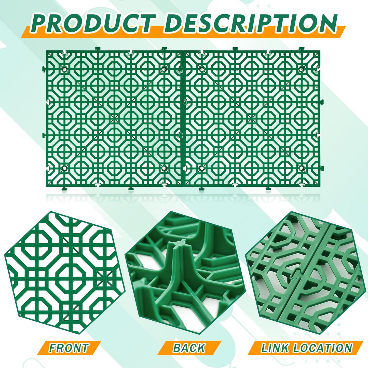 Wesnoy 15 Pcs 15.7 x 15.7 in Heavy Duty Ground Protection Mats Drive on Lawn Grid, Heavyweight Drain Interlocking Non-Slip Floor Mat, 6613 lb Load for Gravel Grid Permeable Pavers (Green)