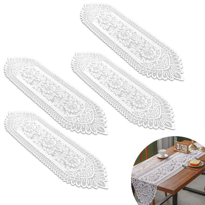 PCMURSAL 4 Pack Cotton Crochet Lace Rectangular Table Runner Dresser Scarf Doilies, 13'' X 44'' White Cotton Dresser Scarf Table Runner for Bedroom Furniture, Home Decor