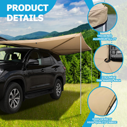 Canchiing 270 Degree Awning for SUV Truck RV, Heavy Duty Waterproof Car Awning with UPF 50+ Sun Protection, Easy Setup Overland Driver Side, 65 Sq Ft Coverage for Camping Outdoor