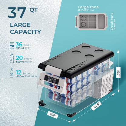 EUHOMY 12 Volt Refrigerator, 38QT(35L) Electric Cooler, 12V Fridge APP Control, 12V Cooler -4℉~68℉, Portable Freezer 12/24V DC 100-240V AC for Camping, Travel, Truck, Home