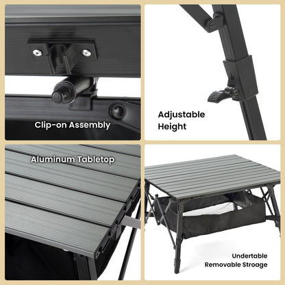 ARROWHEAD OUTDOOR 39" Aluminum Folding Camp Roll Up Table w/Adjustable Height, Undertable Mesh Storage, Carry Bag