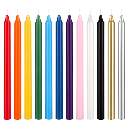 Mega Candles 12 pcs Unscented Supreme Assorted Colors Straight Taper Chime Candles, Handcrafted Wax Candle 12 Inch x 7/8 Inch, Chimes, Rituals, Spells, Witchcraft, Wiccan, Meditation, Metaphysical