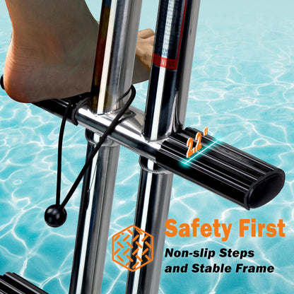 XinKunmarine 4 Step Boat Ladder, Stainless Steel Dive Boarding Ladders for Bass Fishing Boats, Heavy-Duty with Non-Slip Treads