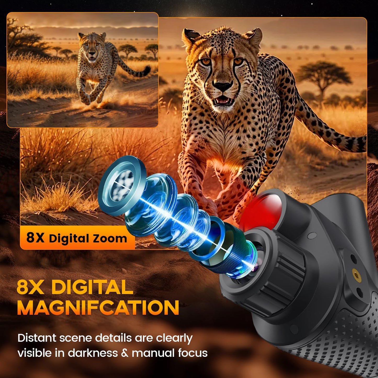 4K Night Vision Monocular for Adults – Infrared Digital Night Vision Device with Starlight Sensor, 7-Level IR Brightness, 8× Digital Zoom – for Hunting, Security, Wildlife & Outdoor Night Use