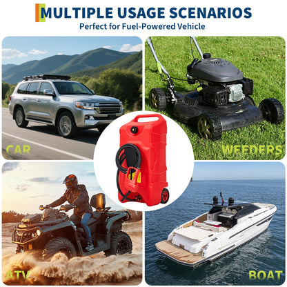 PeacefulHues Upgraded 16 Gallon Gas Tank, Heavy-Duty Fuel Can with Manual Transfer Pump & 10FT Hose, Portable Gas Can with Casters, Leak-Proof Gas Container for Lawn Mowers, Tractor, Boat, Snow Blow