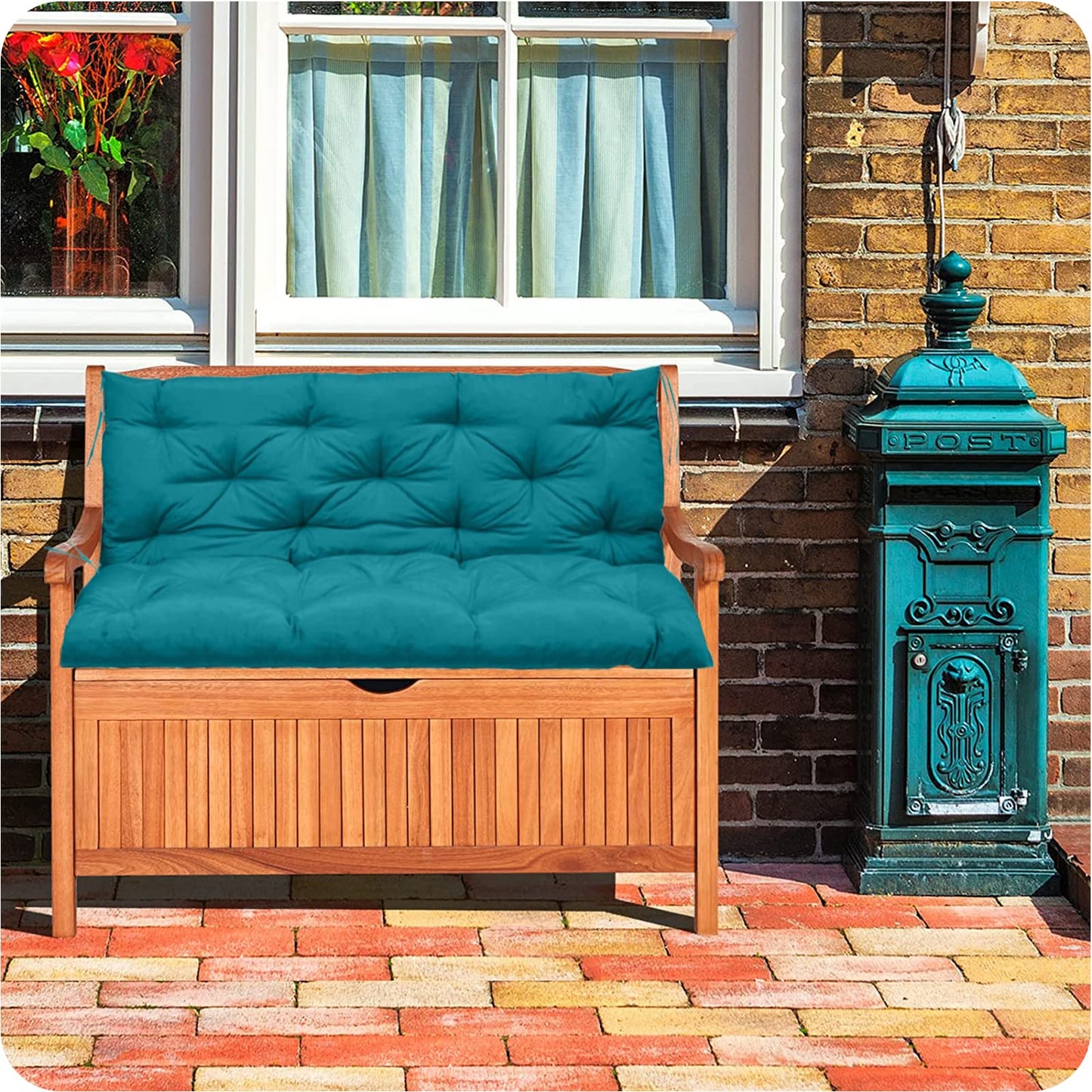 RUFXIEZW Waterproof Porch Swing Cushion Replacement, Thick 4" 2–3 Seat Outdoor Swing Seat Cushion with Backrest & Ties for Patio, Garden & Porch (Lake Blue, 40 * 60 in)