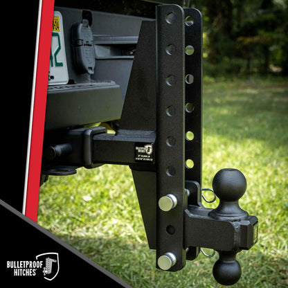 BulletProof Hitches - 2.5" Adjustable Heavy Duty Trailer Hitch (22,000 lb. Rating) - Offset 4" and 6" Drop/Rise Trailer Hitch with 2" & 2-5/16" Dual Ball Powder Coat, Solid Steel, Corrosion-Resistant