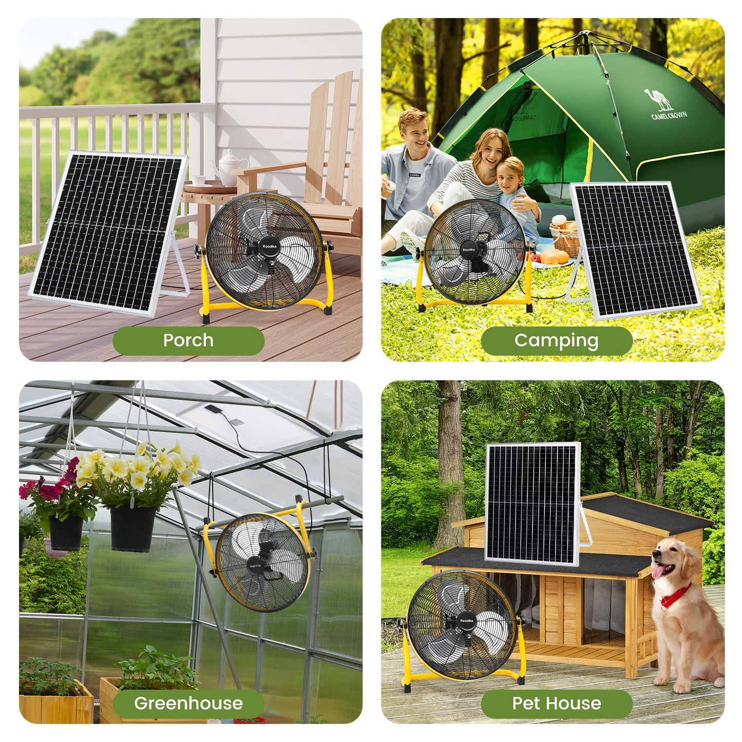 Roodike 18" Solar Rechargeable Floor Fan, 35W Solar Powered Battery Operated Fans for Outdoor Garden Greenhouse Barn Stable Camping Garage Air Circulation Cooling