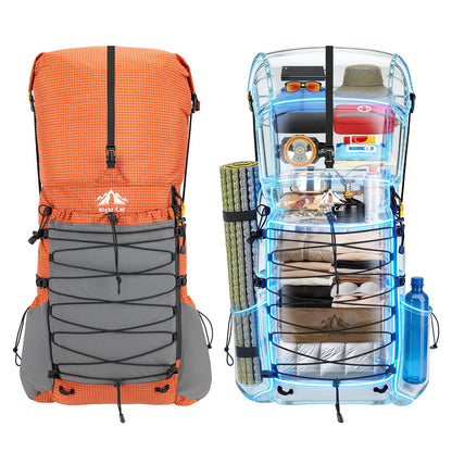 Night Cat Internal-frame Hiking Backpcack: 50L / 60L / 70L Roll Top Lightweight Travel Backpack with Rain Cover for Men Women Hiking Camping Backcpacking Orange Red