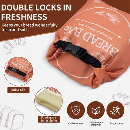 Beeswax Bread Bags - 2 Pack XL Reusable Waxed Linen Storage Bags | Eco-Friendly & Freezer-Safe (Orange & Grey)