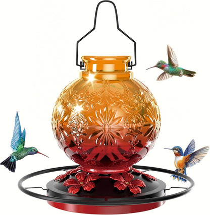 Skiennix Glass Hummingbird Feeder - 24Oz Leak-Proof Outdoor Nectar Feeder | Decorative Orange Garden Decor